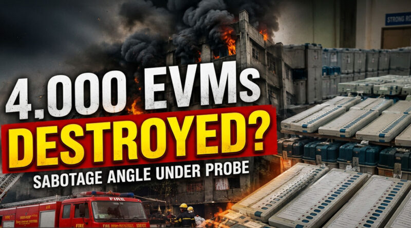 Massive fire erupts in a government building, destroying around 4,000 Electronic Voting Machines (EVMs).