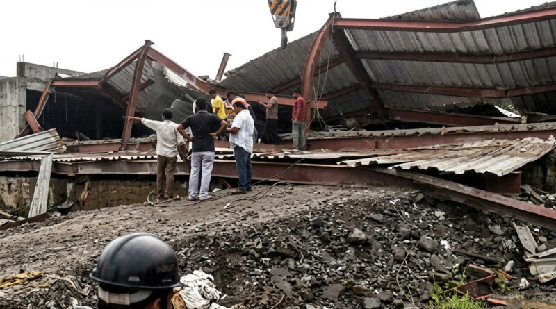 A portion of an under-construction warehouse collapsed, trapping around 60 workers beneath the debris and triggering a major rescue operation.
