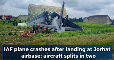 IAF plane crashes after landing at Jorhat airbase; aircraft splits in two.