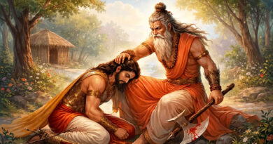 A reference to the famous curse of Parashurama in Hindu mythology, often associated with his disciple Karna and the events that shaped the course of the Mahabharata.