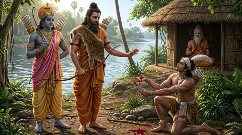 **ଏକଲବ୍ୟଙ୍କ ଗୁରୁଦକ୍ଷିଣା** 🙏🏹 A portrayal of Ekalavya's supreme sacrifice, where Ekalavya offered his thumb as *guru dakshina* (teacher's offering) to Dronacharya, symbolizing unwavering devotion and respect for one's teacher. 📖✨