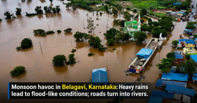 Monsoon havoc in Belagavi, Karnataka: Heavy rains lead to flood-like conditions; roads turn into rivers.