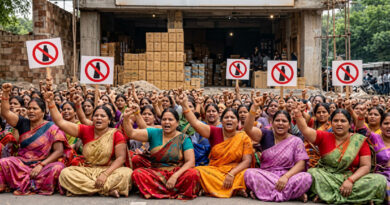 Women stage a protest and gherao the District Collector's office, opposing the proposed liquor shop. 🚩👩‍👩‍👧‍👦🏛️🍾🚫