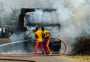 A truck loaded with GI wires caught fire and was completely gutted, while the driver and helper narrowly escaped unharmed.