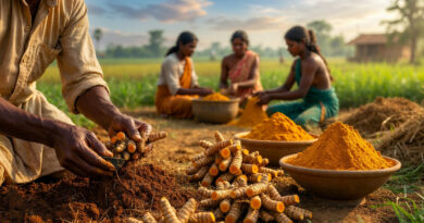 Turmeric is being cultivated through organic farming methods, but farmers express dissatisfaction over the lack of proper marketing and sales facilities. 🌱🟡🚜📉⚠️
