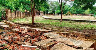A stadium boundary wall collapsed, raising safety concerns and prompting authorities to assess the damage and investigate the cause of the incident.