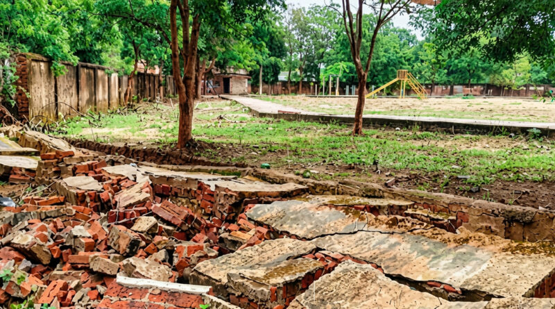 A stadium boundary wall collapsed, raising safety concerns and prompting authorities to assess the damage and investigate the cause of the incident.