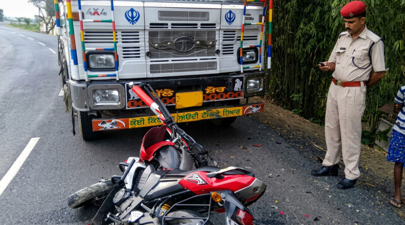 A motorcycle collided with a truck, resulting in the death of one person in the tragic road accident.